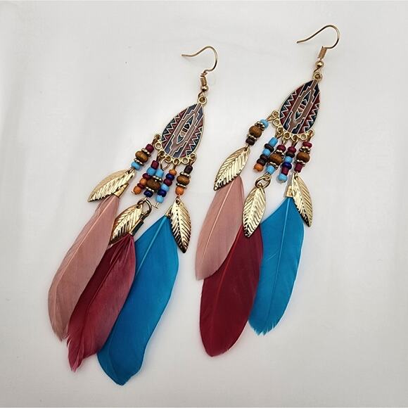 Multicolor Boho Feather Earrings - Picture 9 of 9